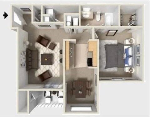 Floor plan for 1 bed, 1 bath